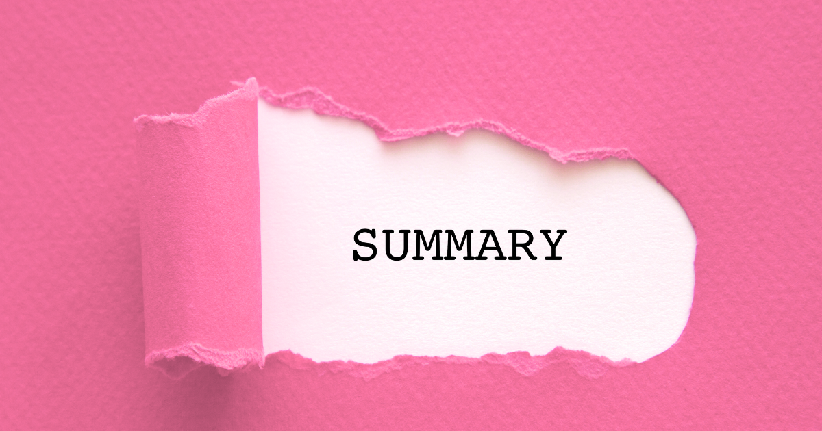 The text summary written on a pink page, cocktail creative