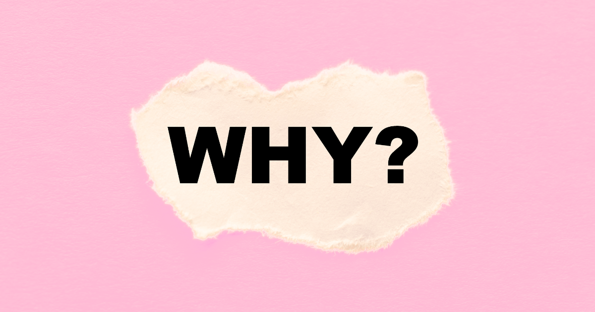 the word "WHY?" on a pink background. Cocktail Creative