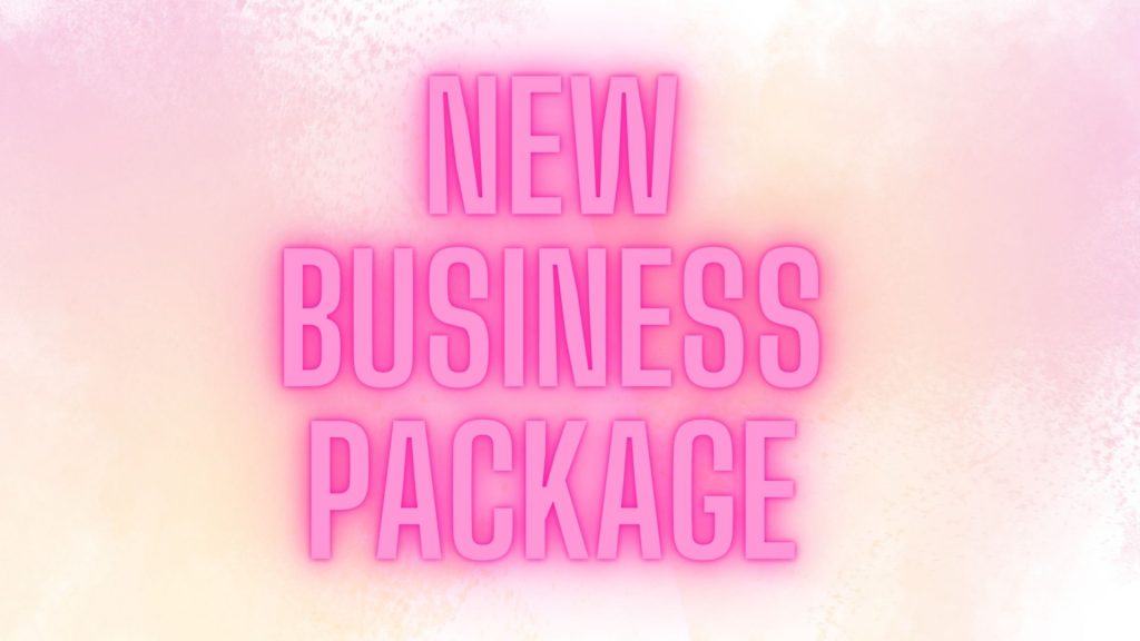 Text in bold pink writing saying "New Business Package"