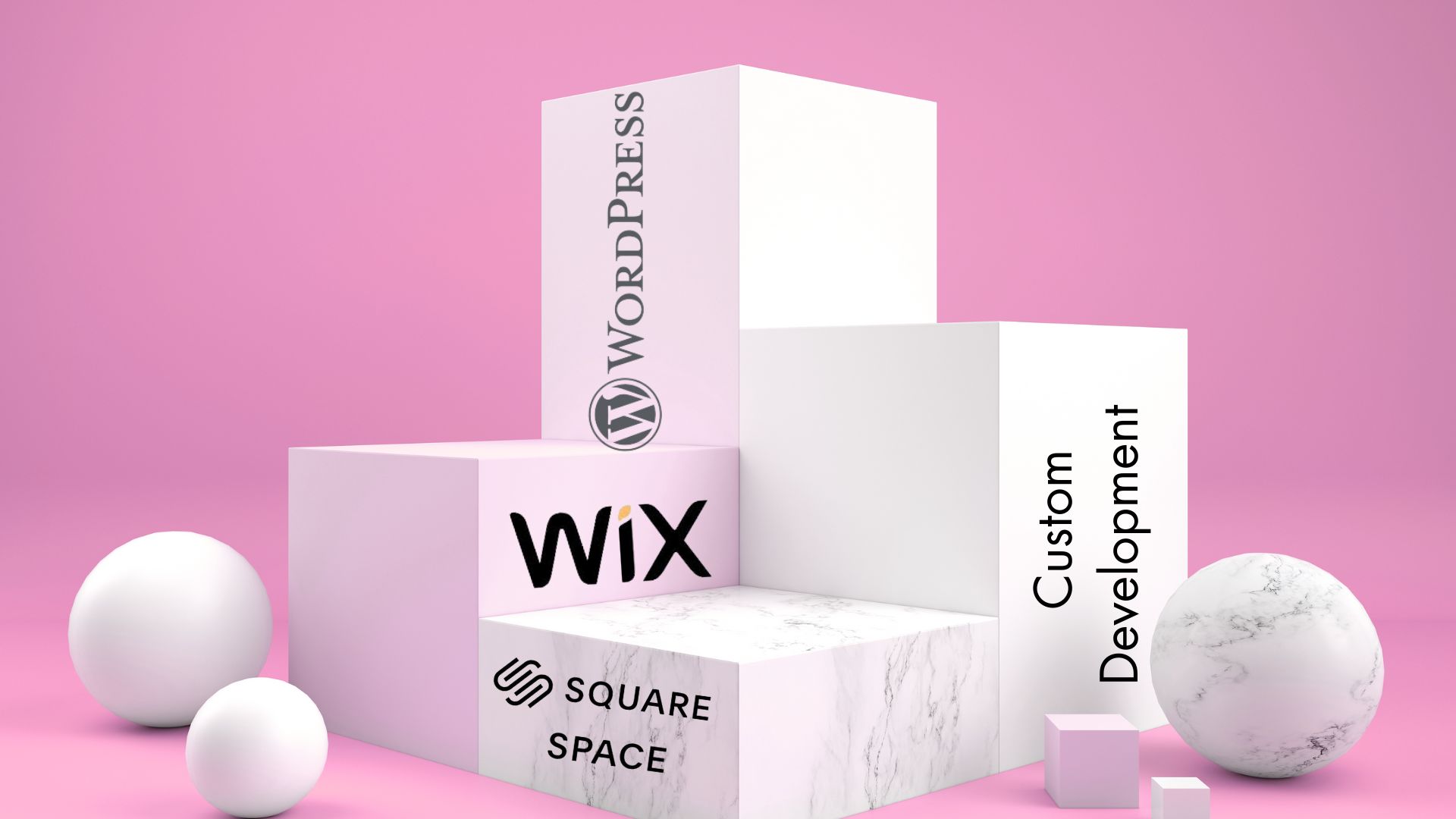 Image of different blocks with logos of platform providers on them with a pink background. Cocktail Creative, brand Boosters